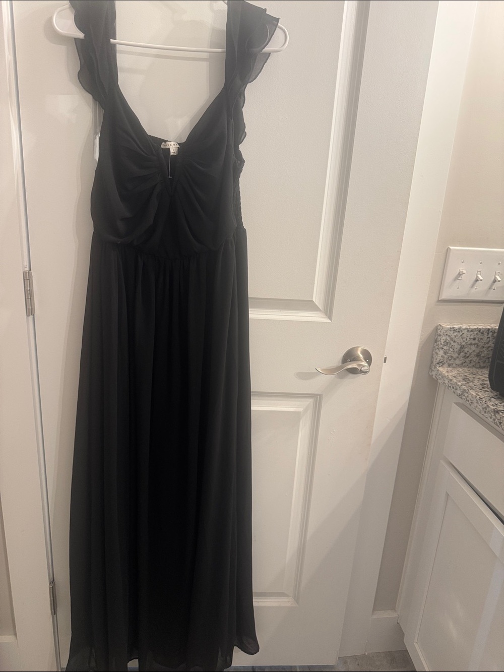 Haute Monde Black Ruffle-Strap Maxi Dress
